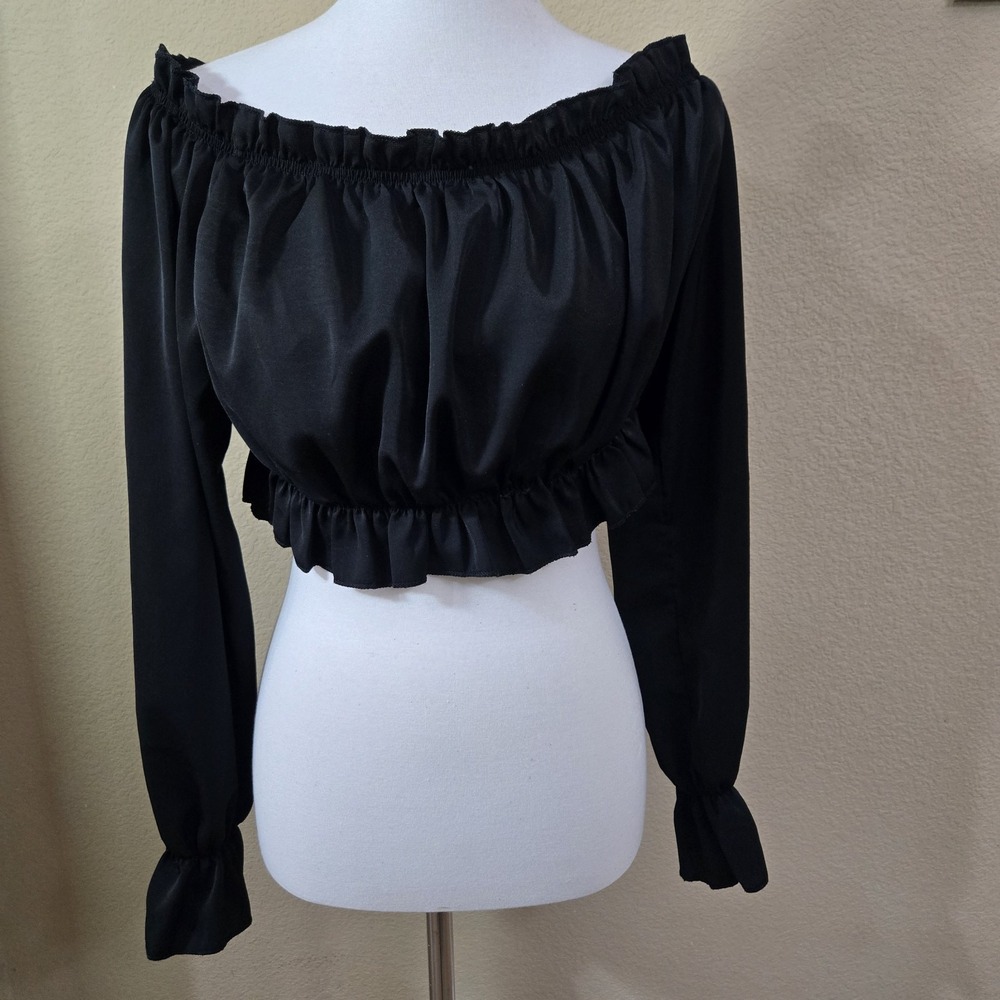 Y2K‎ Top Victorian Black Peasant Goth Renaissance Romantic Coquette Large